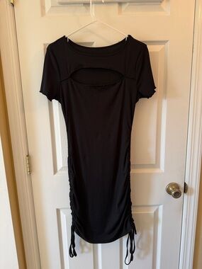 Cider Black Ribbed Cutout Dress with Side Ruching